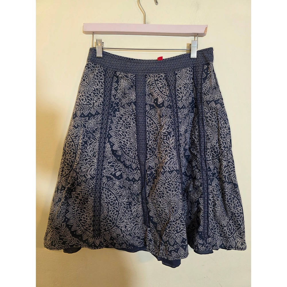 Esprit Navy Blue Beige Mandala Geometric Print Cotton A-Line Skirt Sz 6 VTG Y2K - Picture 3 of 9